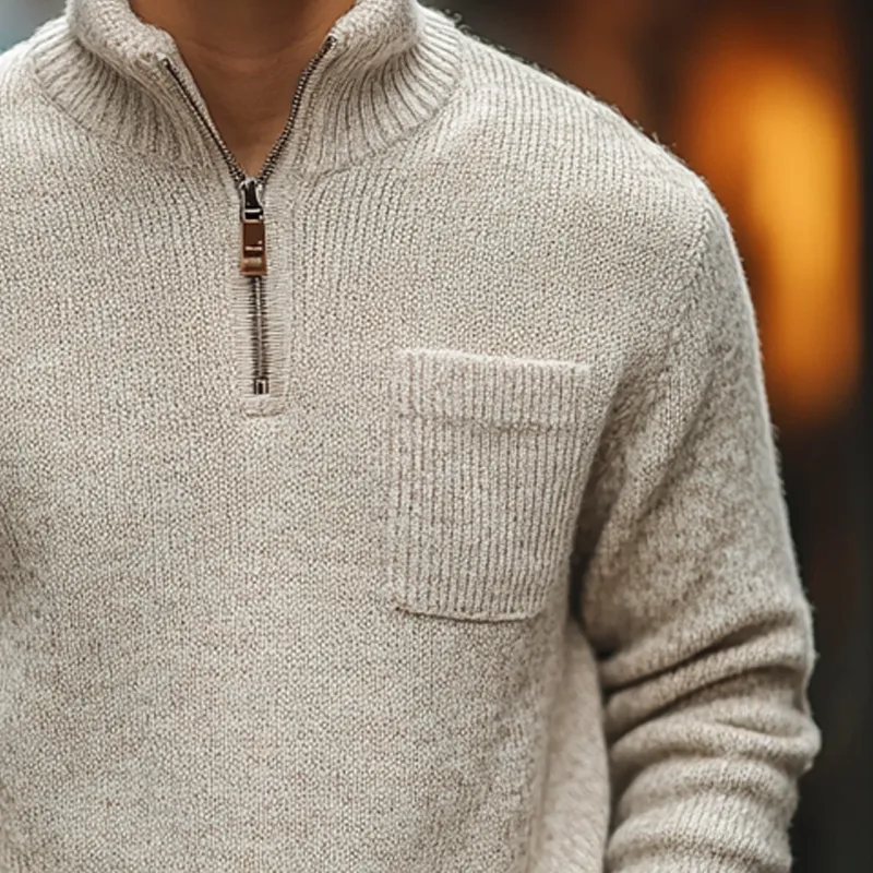 Men's Solid Color Stand Collar Half Zip Pullover Sweater MTA0423I9X sold by Manly product image thumbnail 3