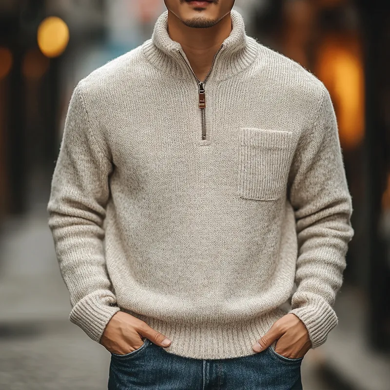 Men's Solid Color Stand Collar Half Zip Pullover Sweater MTA0423I9X sold by Manly product image thumbnail 2