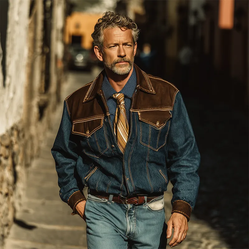 Men's Vintage Denim Faux Suede Long Sleeve Loose Jacket MTA0844I3P sold by Manly product image thumbnail 5