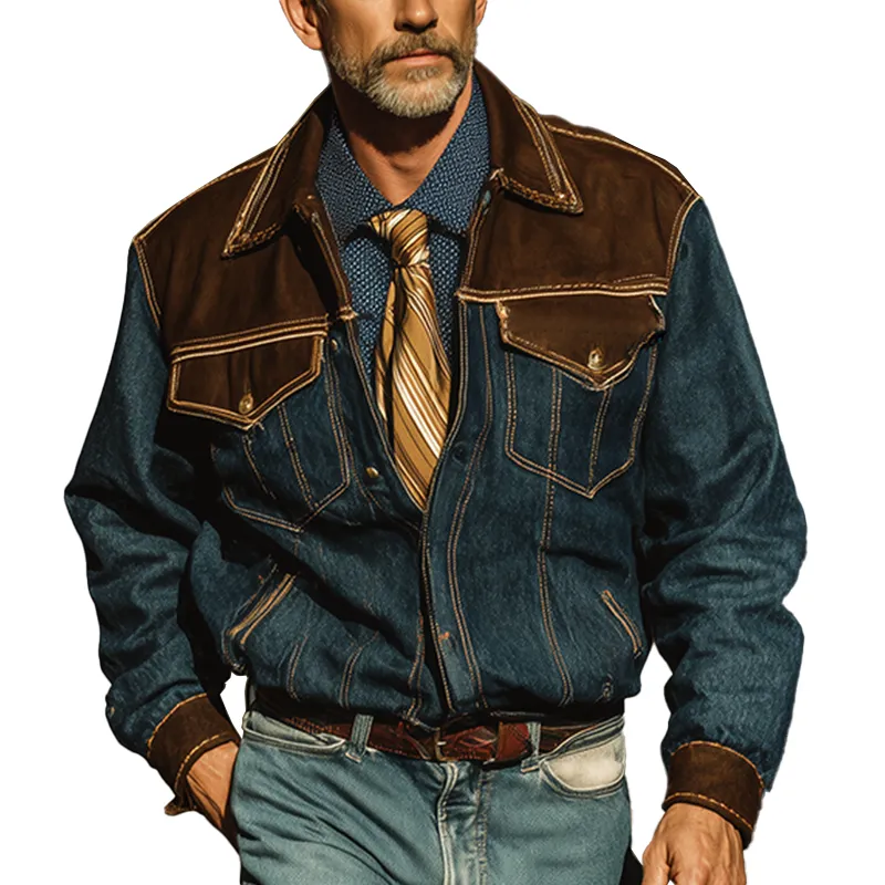 Men's Vintage Denim Faux Suede Long Sleeve Loose Jacket MTA0844I3P sold by Manly