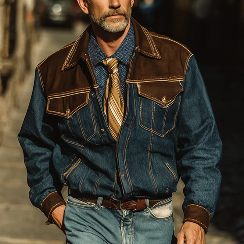 Men's Vintage Denim Faux Suede Long Sleeve Loose Jacket MTA0844I3P sold by Manly product image thumbnail 2