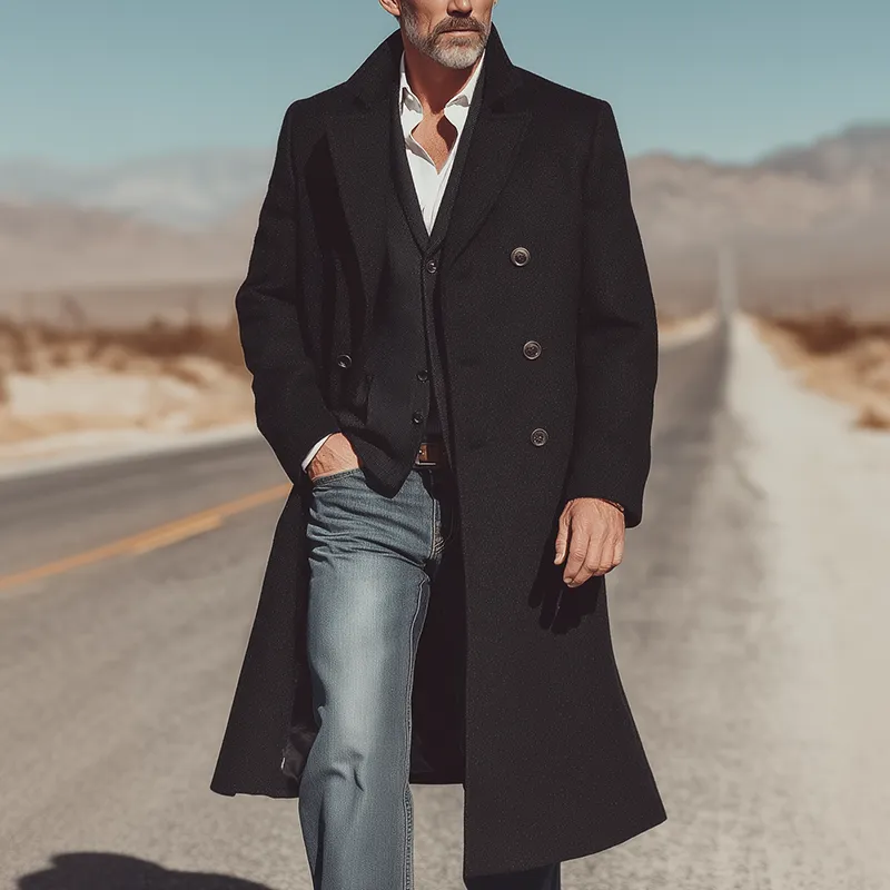 Men's Retro Light Business Solid Color Imitation Wool Long Warm Coat MTA1161I8P sold by Manly product image thumbnail 2