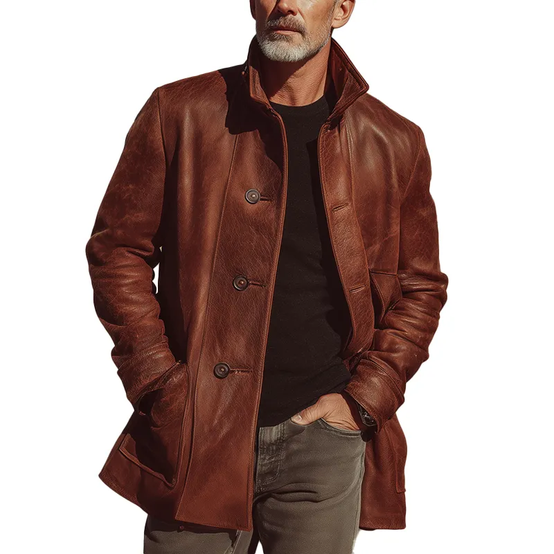 Men's Western Cowboy Retro Textured PU Leather Jacket MTA1129I2P sold by Manly