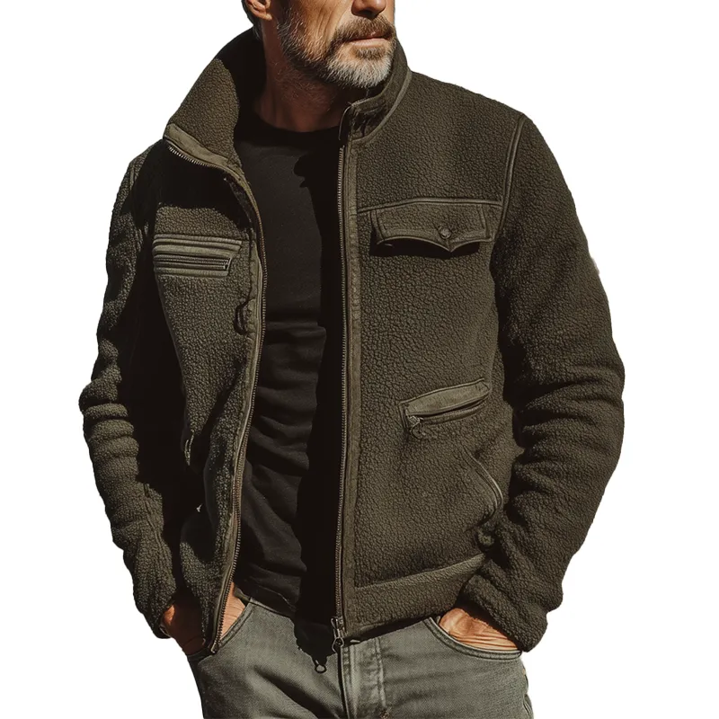 Men's Autumn And Winter Vintage Sherpa Zipper Jacket MTA1108I5P sold by Manly