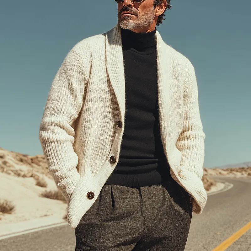 Men's Fashion Shawl Collar Knitted Solid Color Cardigan MTA1154I6P sold by Manly product image thumbnail 2