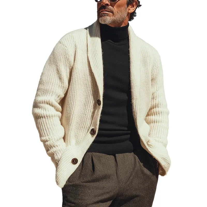 Men's Fashion Shawl Collar Knitted Solid Color Cardigan MTA1154I6P sold by Manly