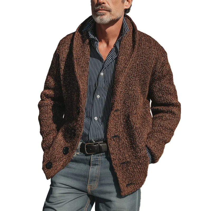 Men's Autumn And Winter Retro Shawl Collar Knitted Mixed Color Cardigan MTA1111I8P sold by Manly