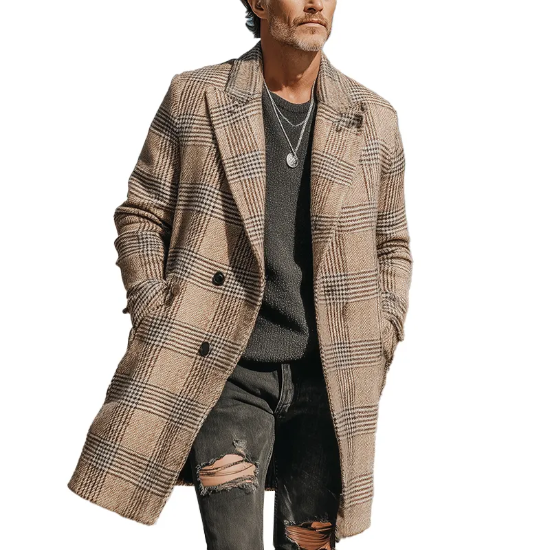 Men's Autumn And Winter Fashion Mixed Color Plaid Long Coat MTA1149I2P sold by Manly