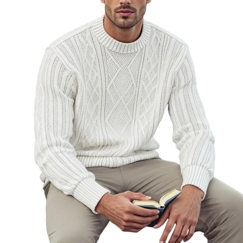 Men's Diamond Pattern Round Neck Long Sleeve Sweater MTA1109I1Z sold by Manly