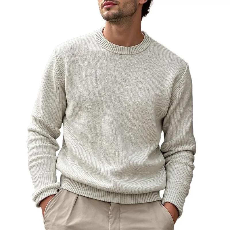Men's Solid Color Round Neck Long Sleeve Sweater MTA1112I3Z sold by Manly