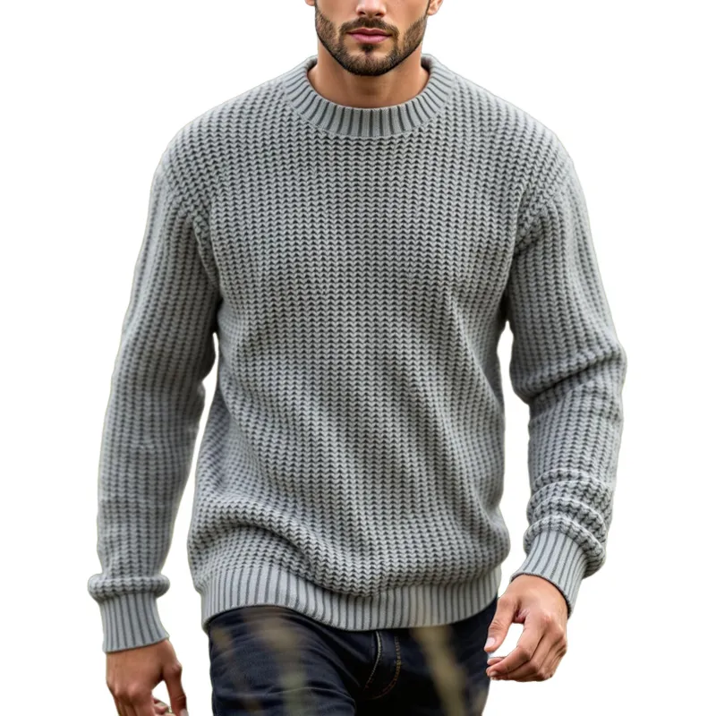 Men's Solid Color Round Neck Long Sleeve Sweater MTA1102I6Z sold by Manly
