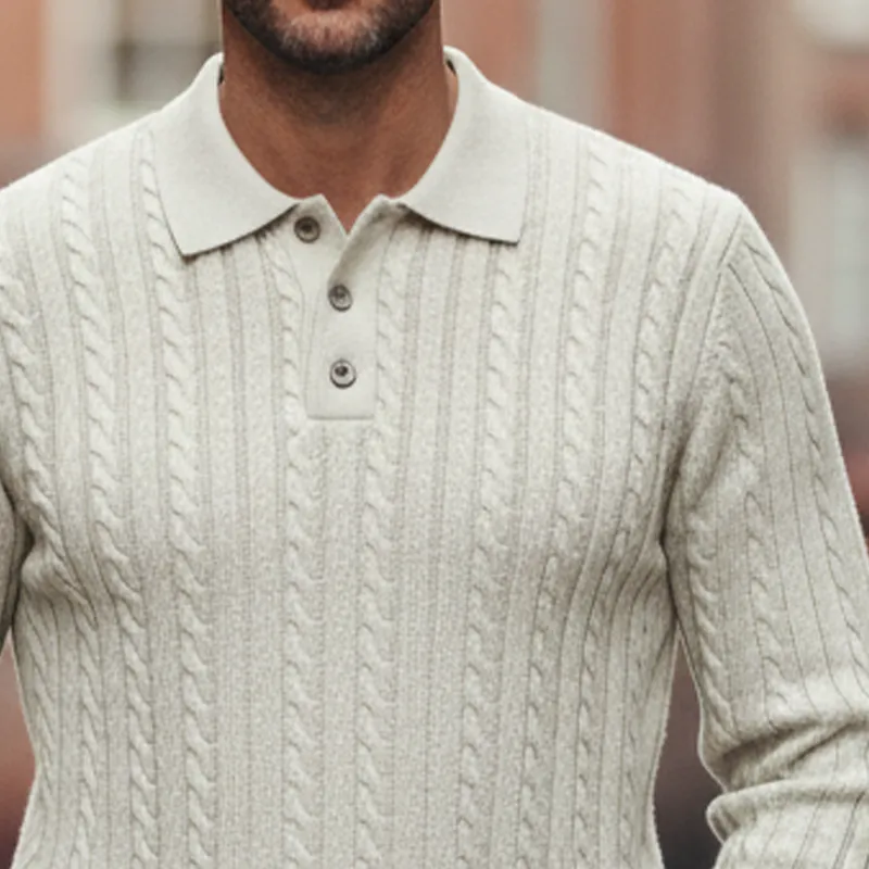 Men's Cable Knit Solid Lapel Pullover Sweater MTA1071I1X sold by Manly product image thumbnail 4