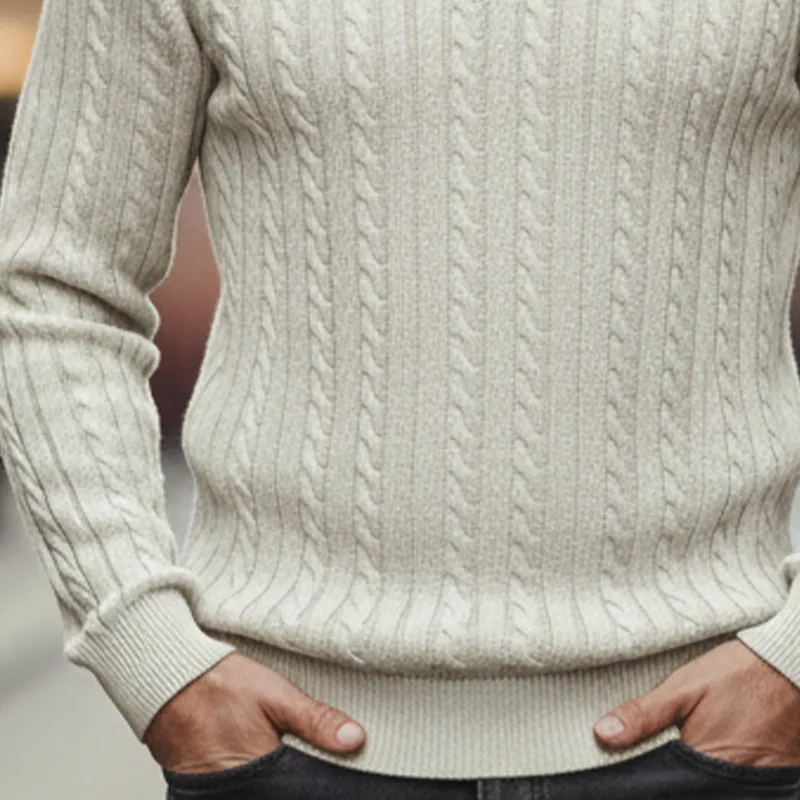 Men's Cable Knit Solid Lapel Pullover Sweater MTA1071I1X sold by Manly product image thumbnail 3