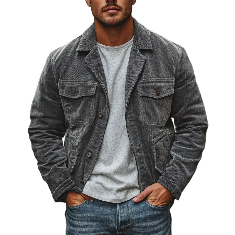 Men's Vintage Corduroy Lapel Multi-Pocket Jacket MTA1077I9X sold by Manly