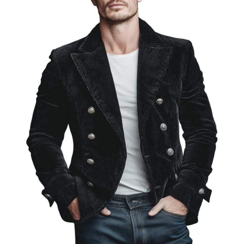 Men's Classic Vintage Lapel Double Breasted Corduroy Jacket MTA1035I5K sold by Manly