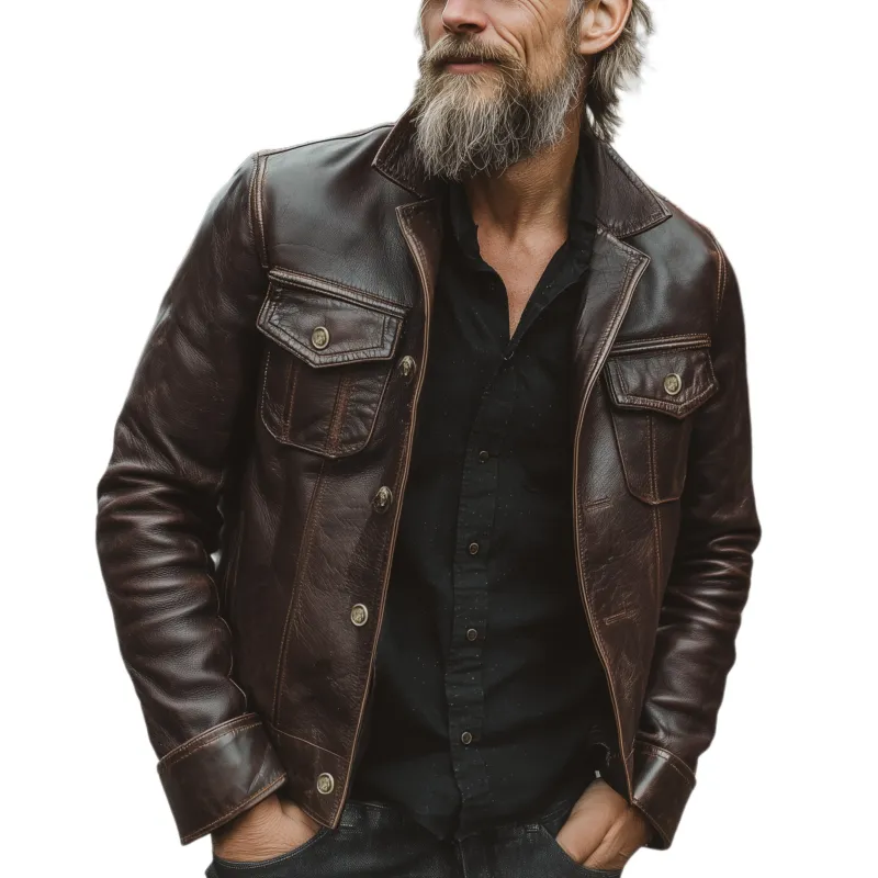 Men's Classic Retro Lapel PU Leather Zipper Jacket MTA1095I7K sold by Manly