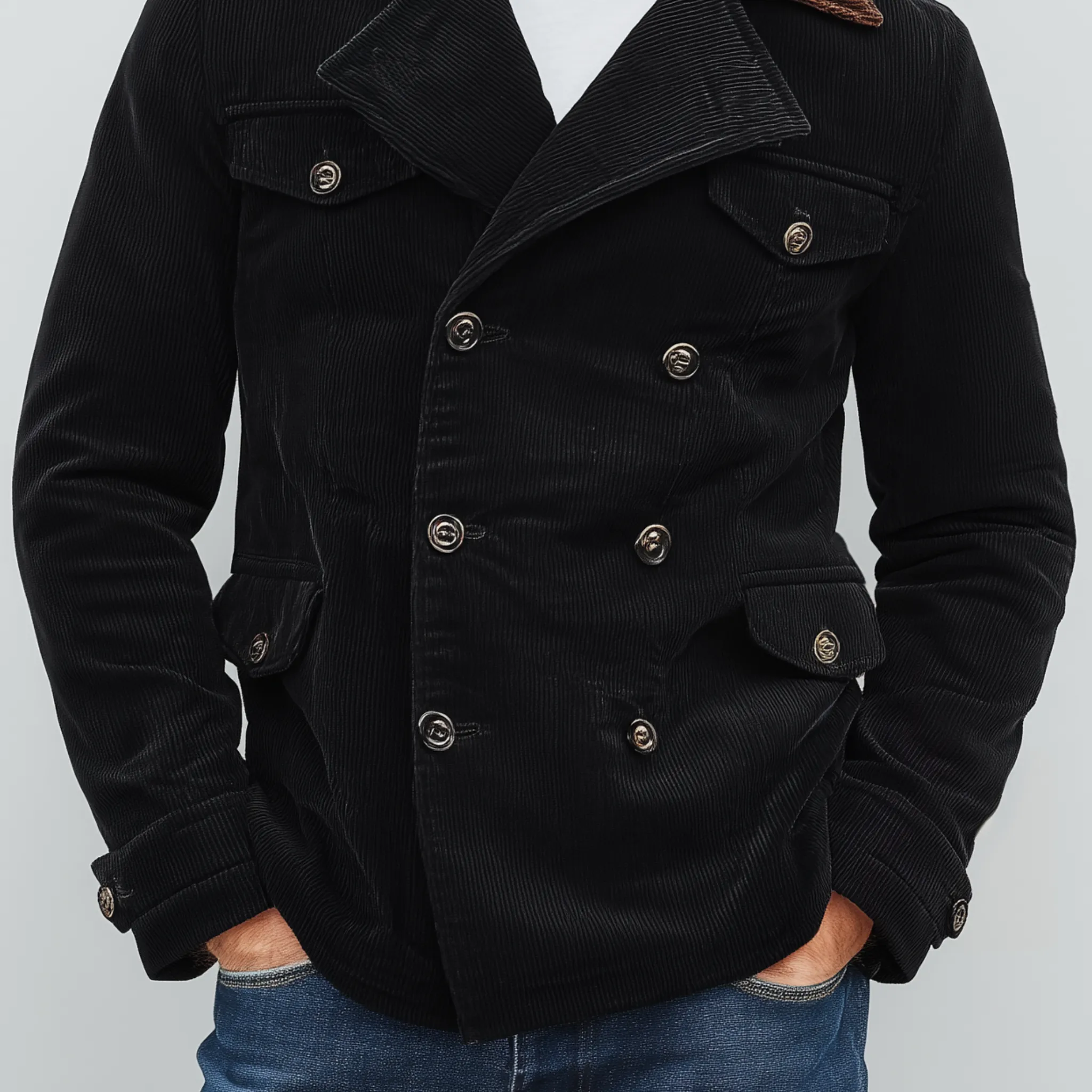 Men's Classic Casual Lapel Double-Breasted Corduroy Jacket MTA1090I8K sold by Manly product image thumbnail 5