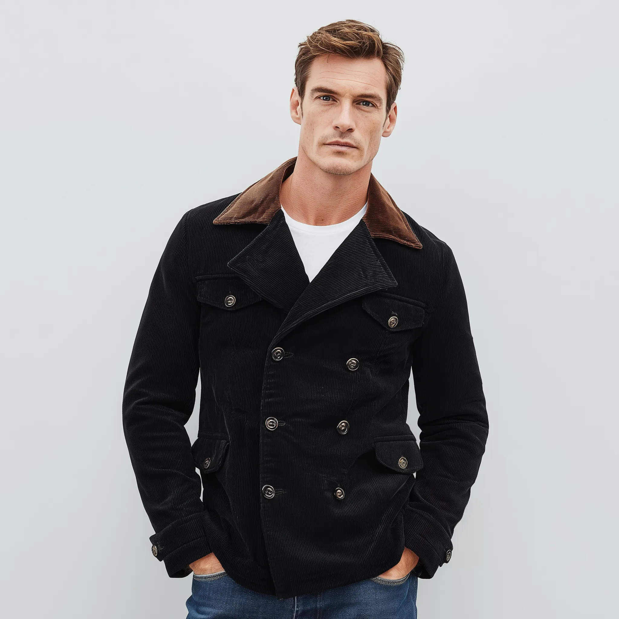 Men's Classic Casual Lapel Double-Breasted Corduroy Jacket MTA1090I8K sold by Manly product image thumbnail 3