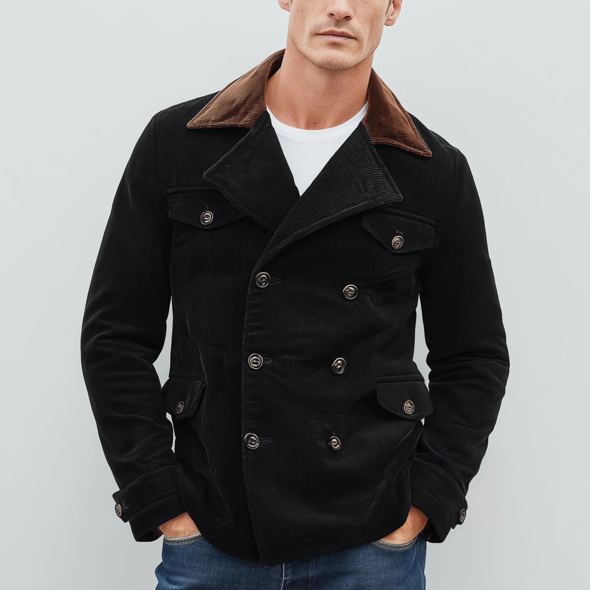 Men's Classic Casual Lapel Double-Breasted Corduroy Jacket MTA1090I8K sold by Manly product image thumbnail 2