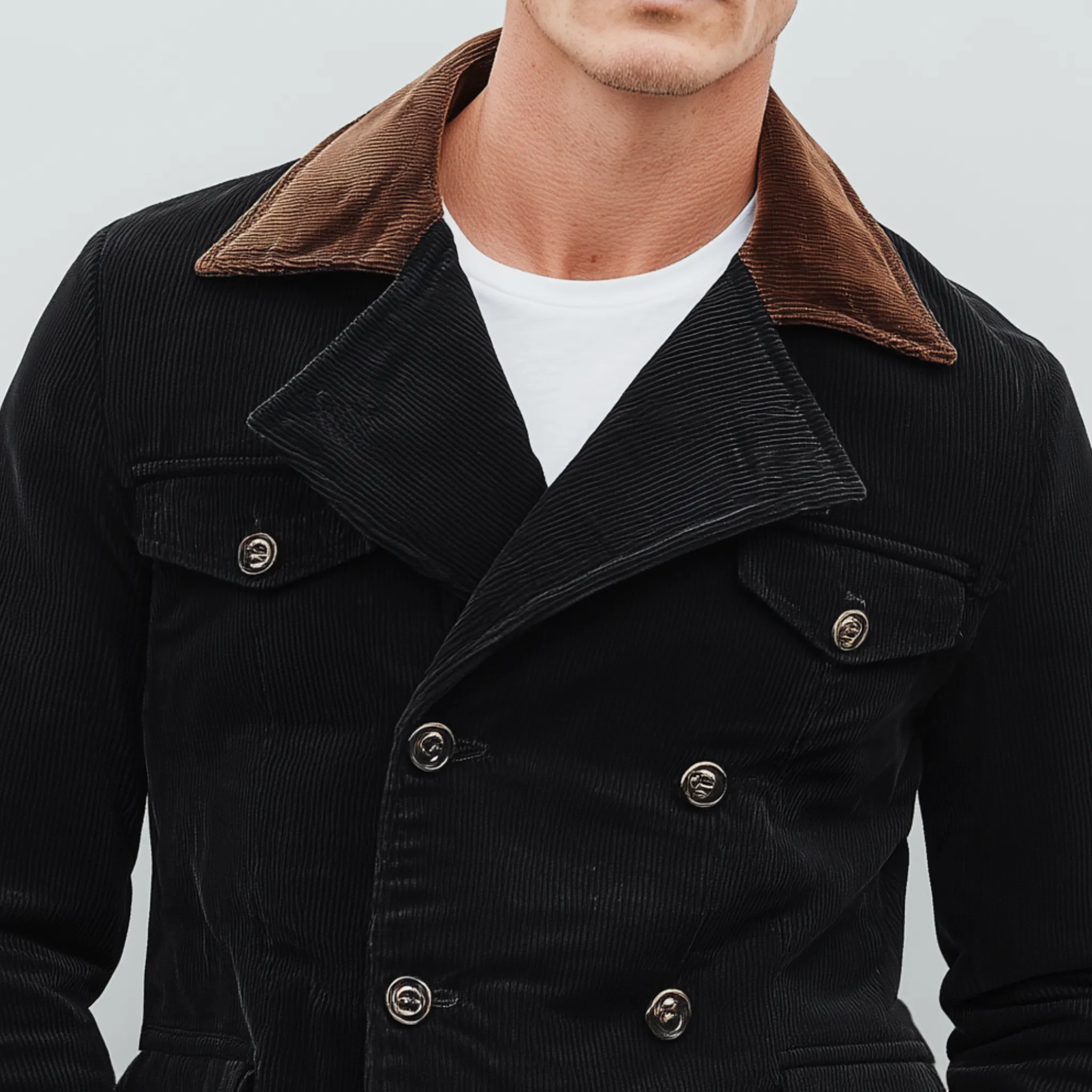 Men's Classic Casual Lapel Double-Breasted Corduroy Jacket MTA1090I8K sold by Manly product image thumbnail 4