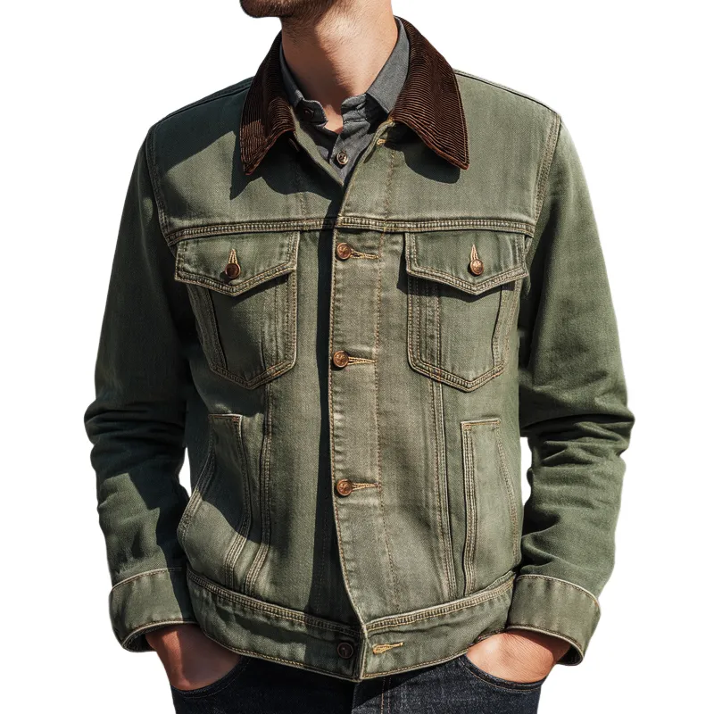 Men's Vintage Patchwork Collar Denim Jacket MTA0997I0U sold by Manly