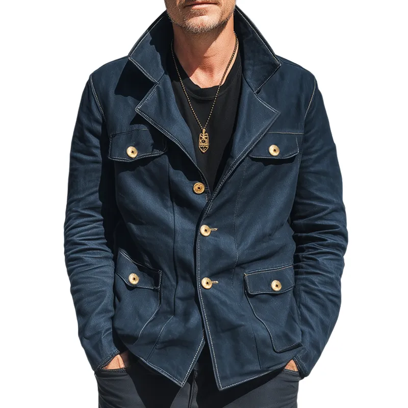 Men's Classic Vintage Blue Button Workwear Denim Jacket MTA1095I6U sold by Manly