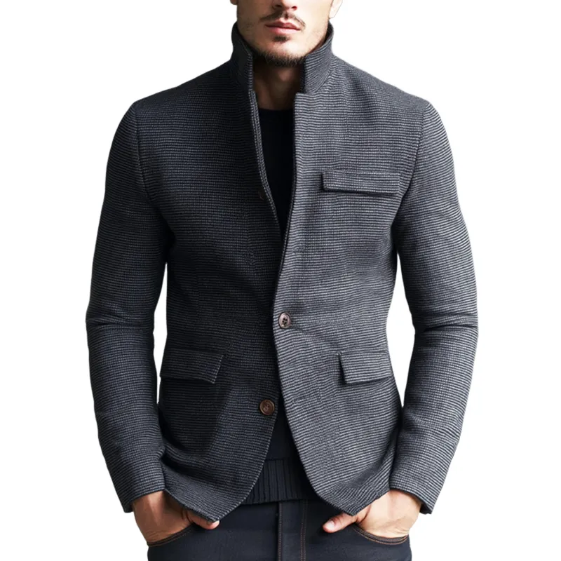 Men's Business Stand-up Collar Textured Button Jacket MTA0834I8U sold by Manly
