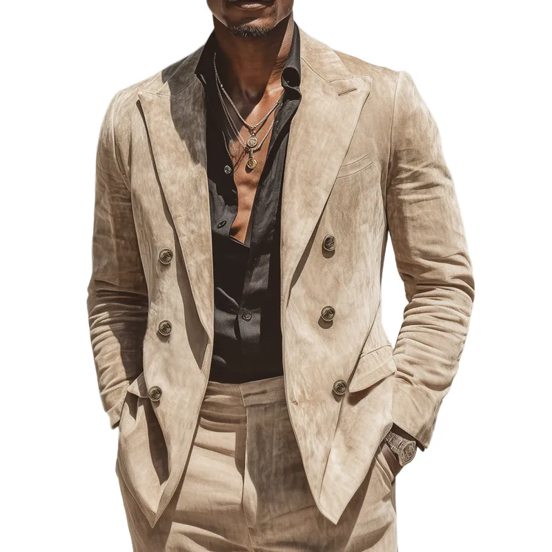 Men's Classic Camel Double-Breasted Suede Blazer MTA1076I2U sold by Manly