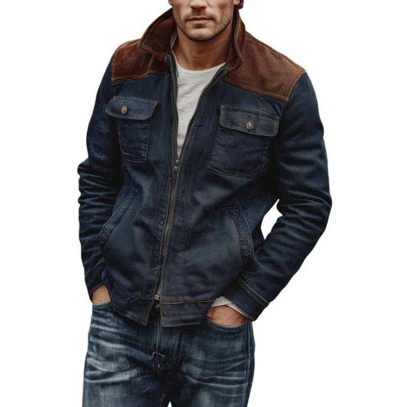 Men's Classic Vintage Corduroy Patchwork Twill Cotton Multi-pocket Jacket MTA1077I3K sold by Manly