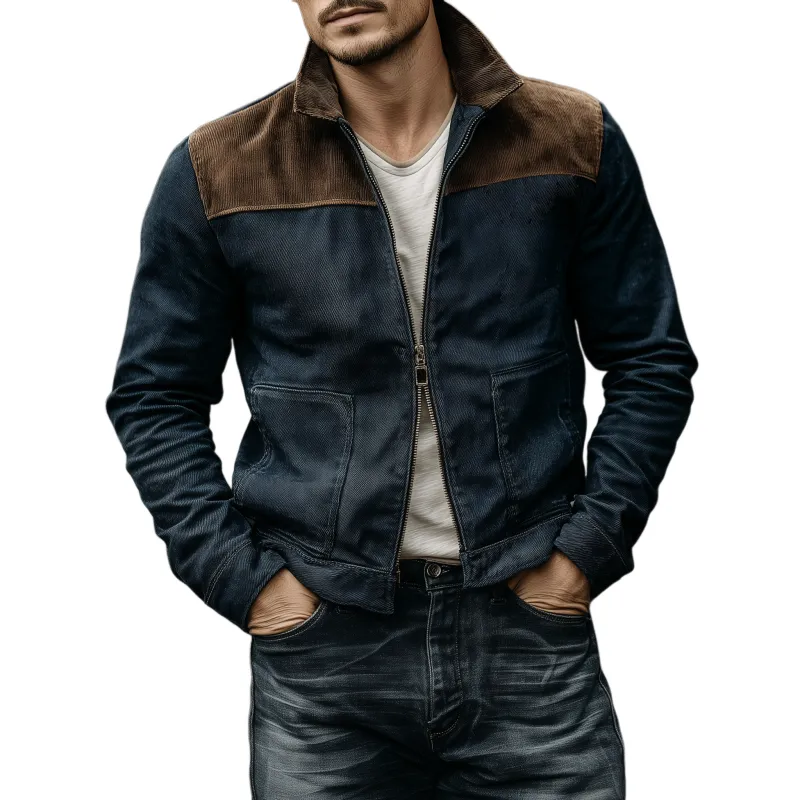 Men's Classic Casual Lapel Corduroy Patchwork Twill Cotton Zipper Jacket MTA1041I0K sold by Manly