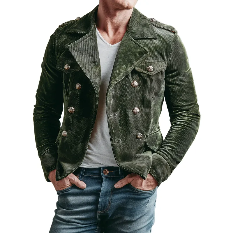 Men's Classic Vintage Lapel Double Breasted Slim Fit Corduroy Jacket MTA1066I2K sold by Manly