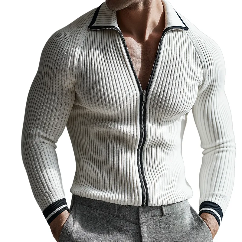 Men's Retro Casual Slim Fit Zipper Lapel Sweater MTA0904I9TO sold by Manly