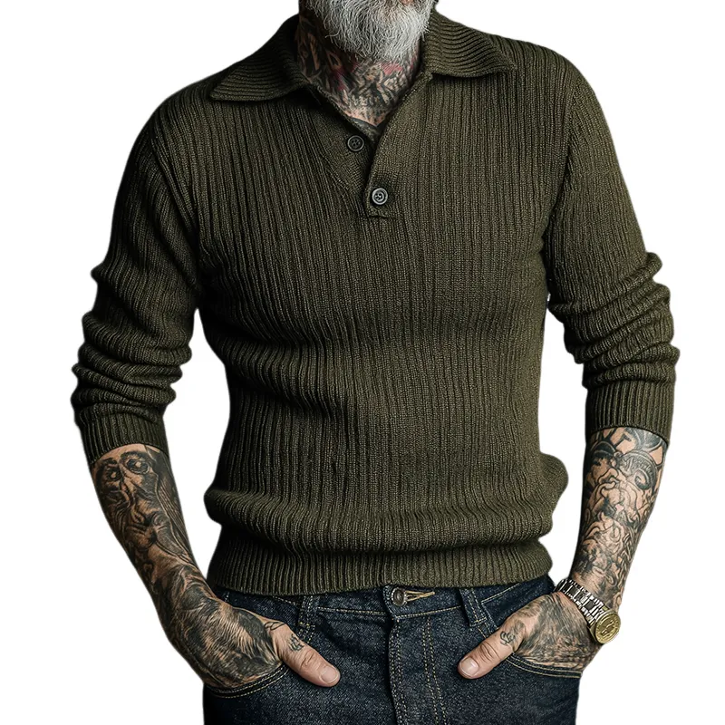 Men's Vintage Casual Solid Color Lapel Button Sweater MTA0965I7TO sold by Manly