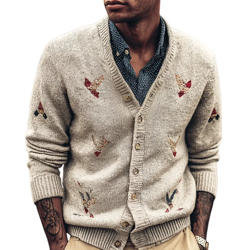 Men's Fashion Geometric Embroidered Single-Breasted Knitted Cardigan MTA1096I4Z sold by Manly