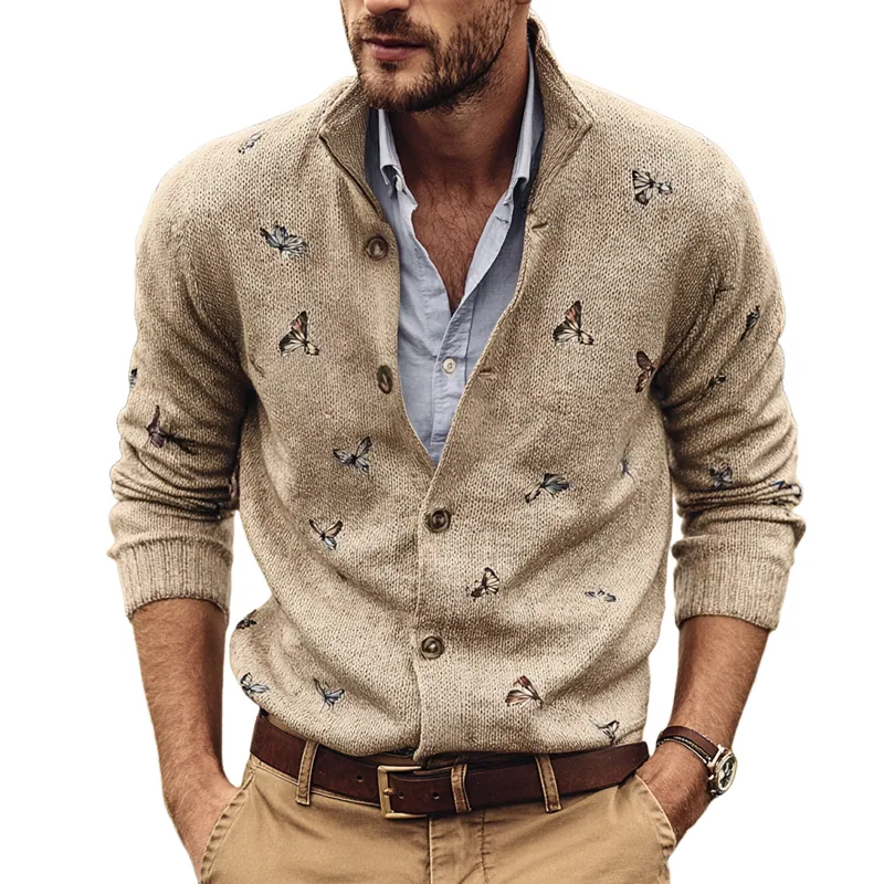 Men's Fashion Butterfly Embroidered Single-Breasted Knitted Cardigan MTA1076I2Z sold by Manly