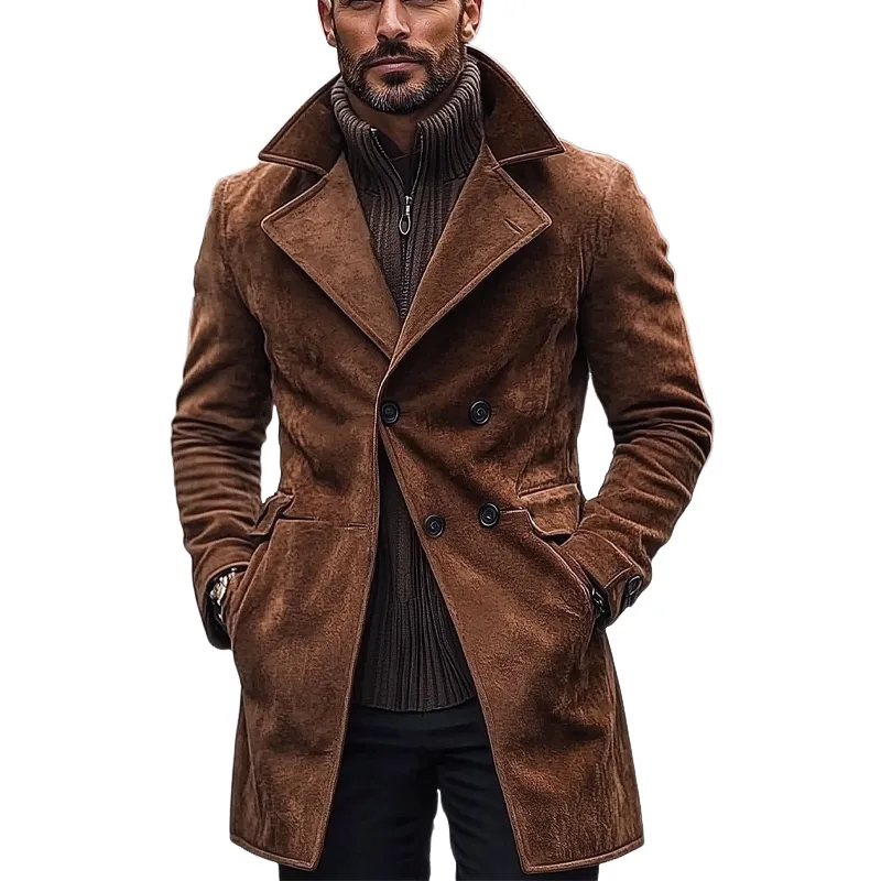 Men's Vintage Faux Suede Double-Breasted Mid-Length Coat MTA0960I9X sold by Manly