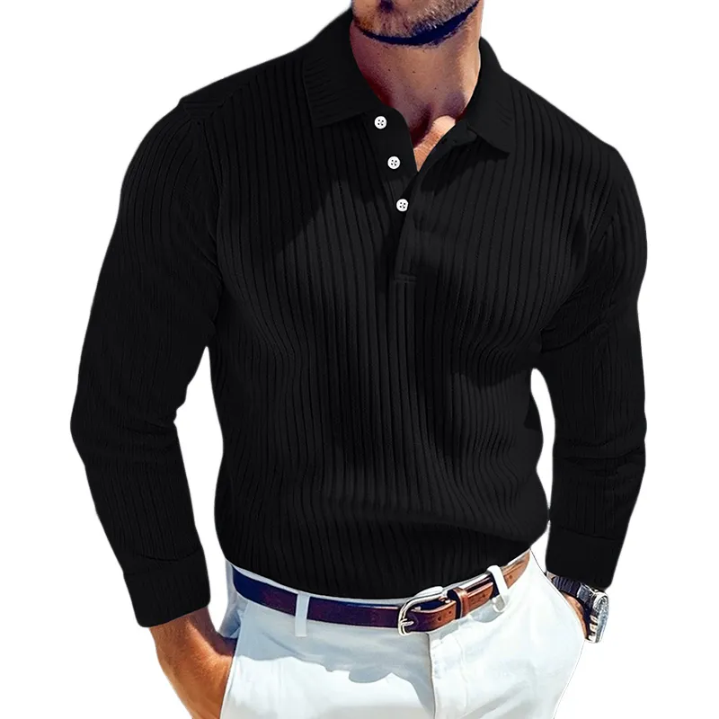 Men's Solid Color Knitted Slim Fit Lapel Long Sleeve POLO Shirt MTA0925I6X sold by Manly