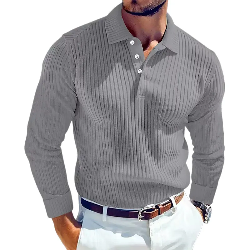 Men's Solid Color Knitted Slim Fit Lapel Long Sleeve POLO Shirt MTA0925I6X sold by Manly product image thumbnail 2
