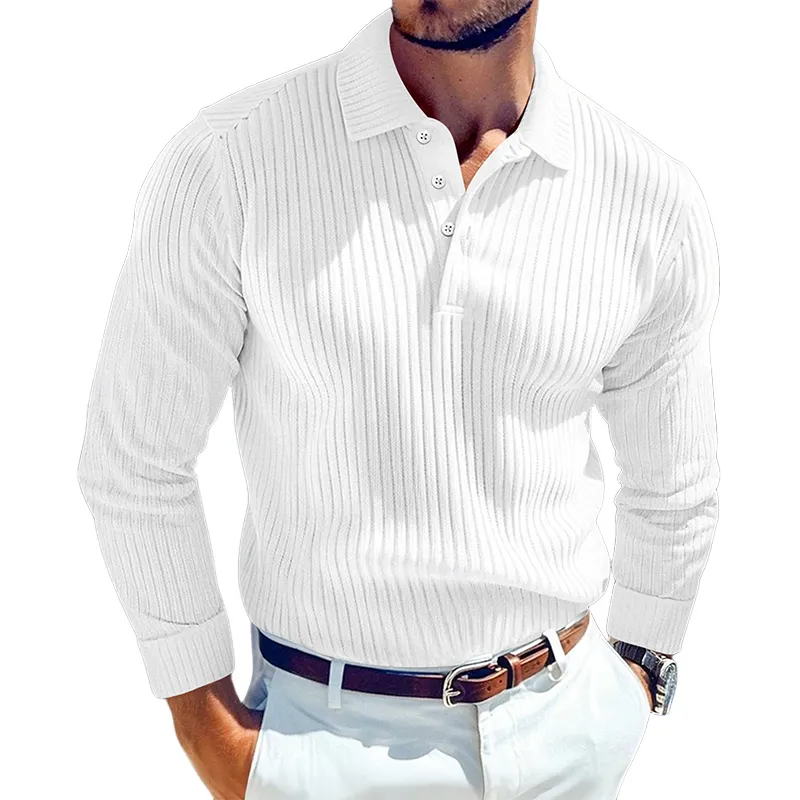 Men's Solid Color Knitted Slim Fit Lapel Long Sleeve POLO Shirt MTA0925I6X sold by Manly product image thumbnail 3
