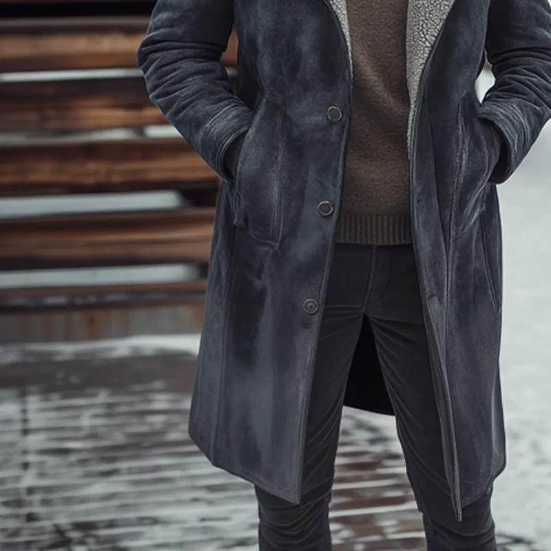 Men's Warm Patchwork Polar Fleece And Faux Suede Patchwork Long Coat MTA0983I8X sold by Manly product image thumbnail 4