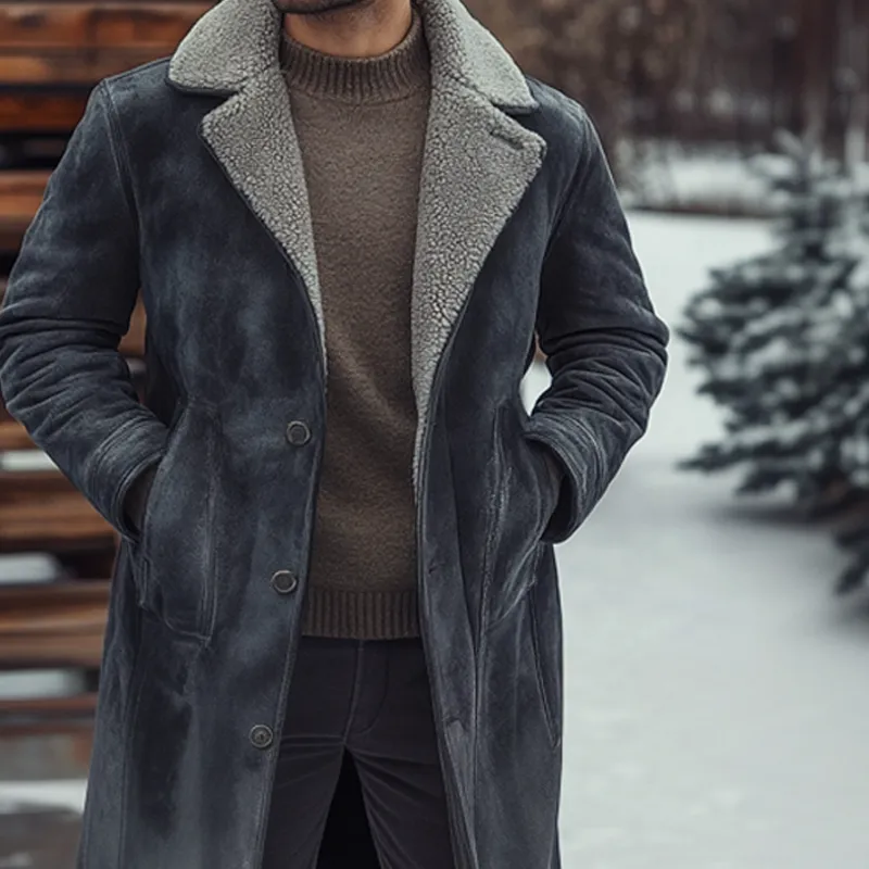 Men's Warm Patchwork Polar Fleece And Faux Suede Patchwork Long Coat MTA0983I8X sold by Manly product image thumbnail 3