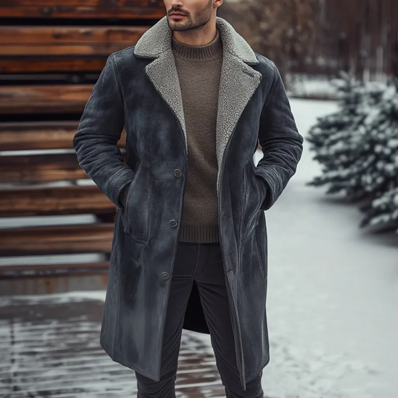 Men's Warm Patchwork Polar Fleece And Faux Suede Patchwork Long Coat MTA0983I8X sold by Manly product image thumbnail 2