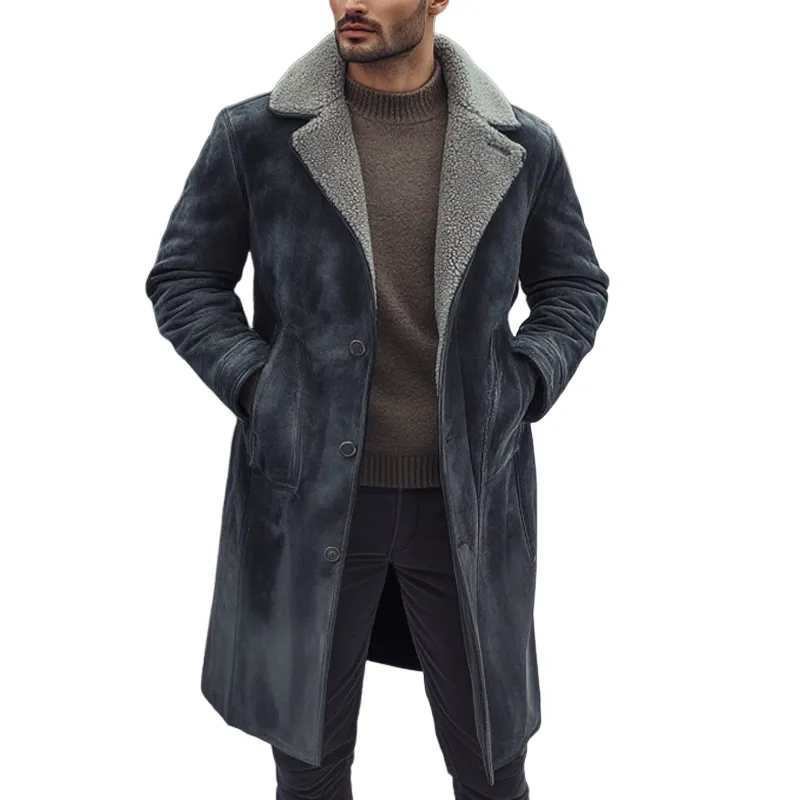 Men's Warm Patchwork Polar Fleece And Faux Suede Patchwork Long Coat MTA0983I8X sold by Manly