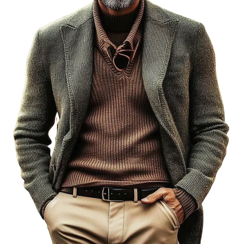 Men's Solid Color Knitted Single-breasted Cardigan MTA0929I7X sold by Manly