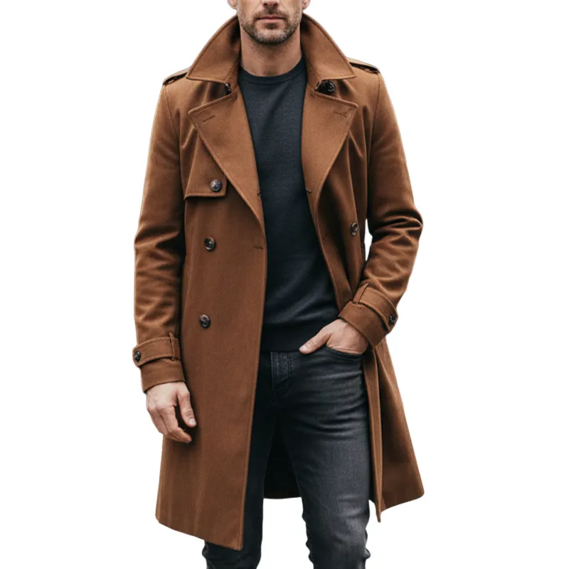Men's British Style Double-breasted Blended Faux Wool Long Coat MTA1092I4X sold by Manly