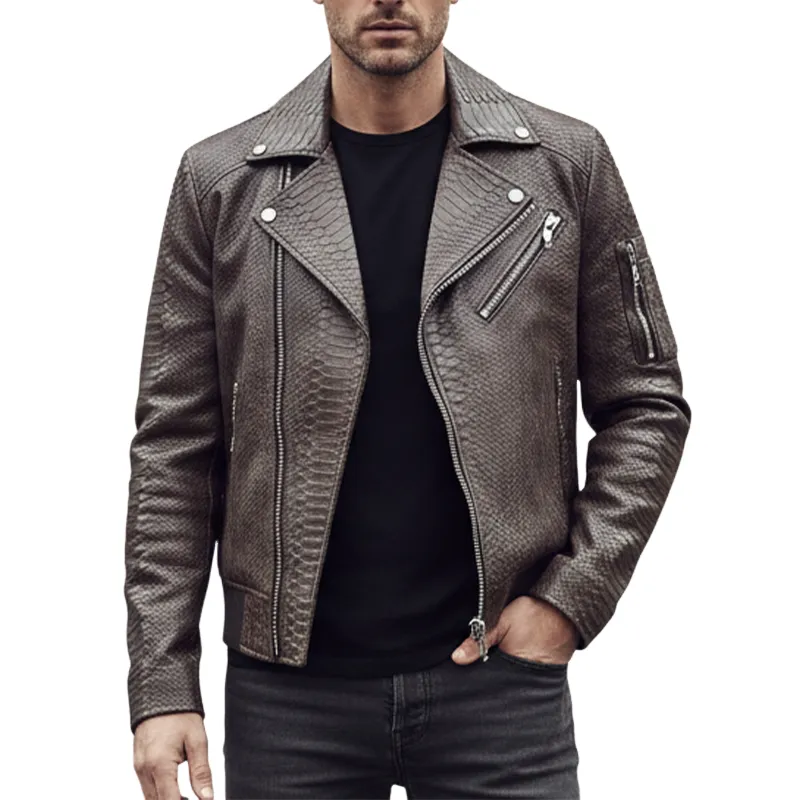 Men's Textured Lapel Zipper PU Jacket MTA1039I6X sold by Manly