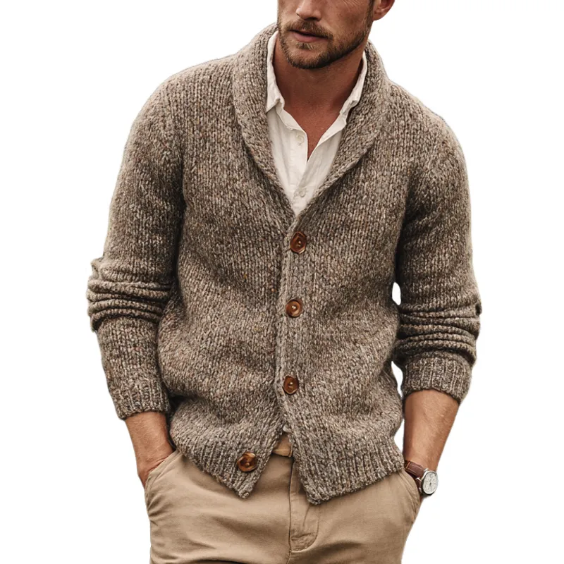 Men's Mixed Color Knit Shawl Collar Single Breasted Cardigan MTA0813I9Z sold by Manly