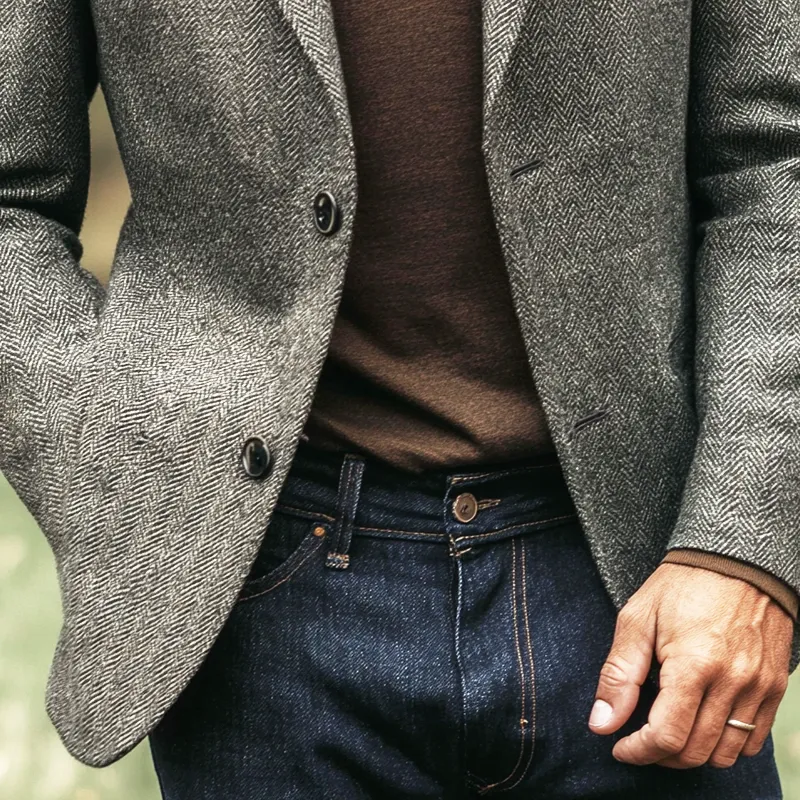 Men's Vintage Herringbone Notch Lapel Two Buttons Blazer MTA0975I3Z sold by Manly product image thumbnail 3