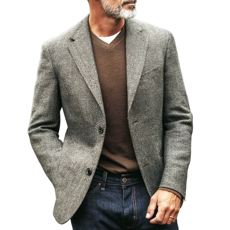 Men's Vintage Herringbone Notch Lapel Two Buttons Blazer MTA0975I3Z sold by Manly