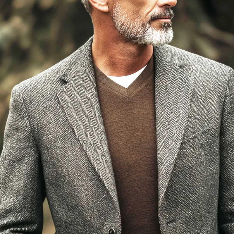 Men's Vintage Herringbone Notch Lapel Two Buttons Blazer MTA0975I3Z sold by Manly product image thumbnail 4